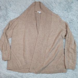 Notations Womens Cardigan Sweater Biege XL Crochet Knit Open Front Long‎ Sleeve